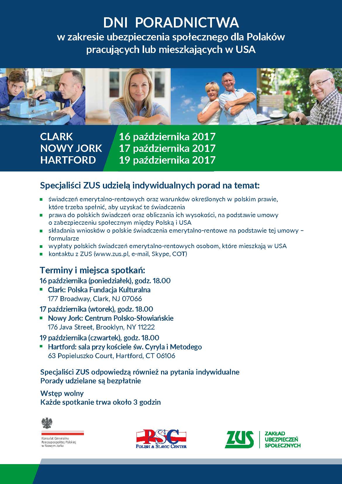 Dni Poradnictwa ZUS w Nowym Jorku i New Jersey Dni Poradnictwa ZUS w Nowym Jorku i New Jersey