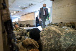 Senate Majority Leader Chuck Schumer greets National Guard soldiers