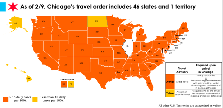 Chicago zaleca kwarantannę po przyjeździe z 46 stanów